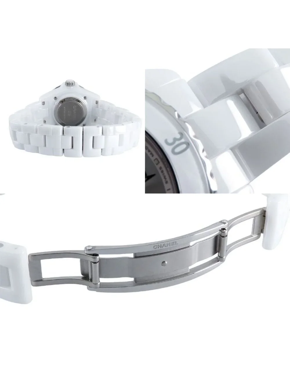Chanel White Shell Ceramic Diamond SS 33 Watch Quartz